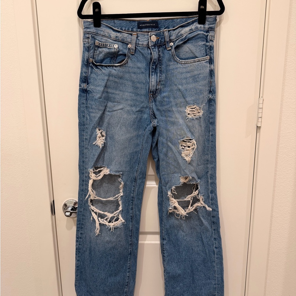 Aeropostale Light Blue Distressed Straight Leg Jeans